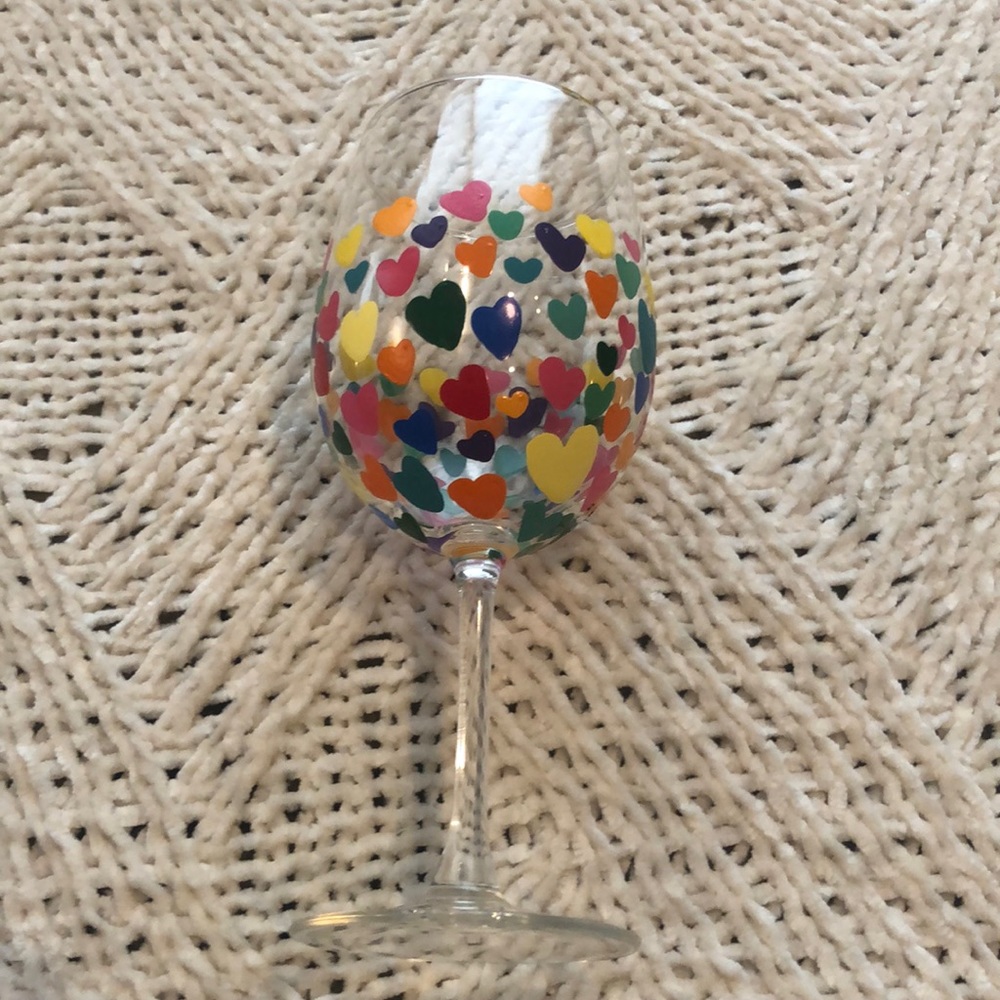 Hand Painted Rainbow Heart Wine Glass